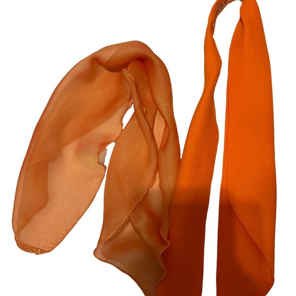 #4920 Vintage 3 Scarf daisy , orange chiffon, tie scarf - Picture 9 of 12